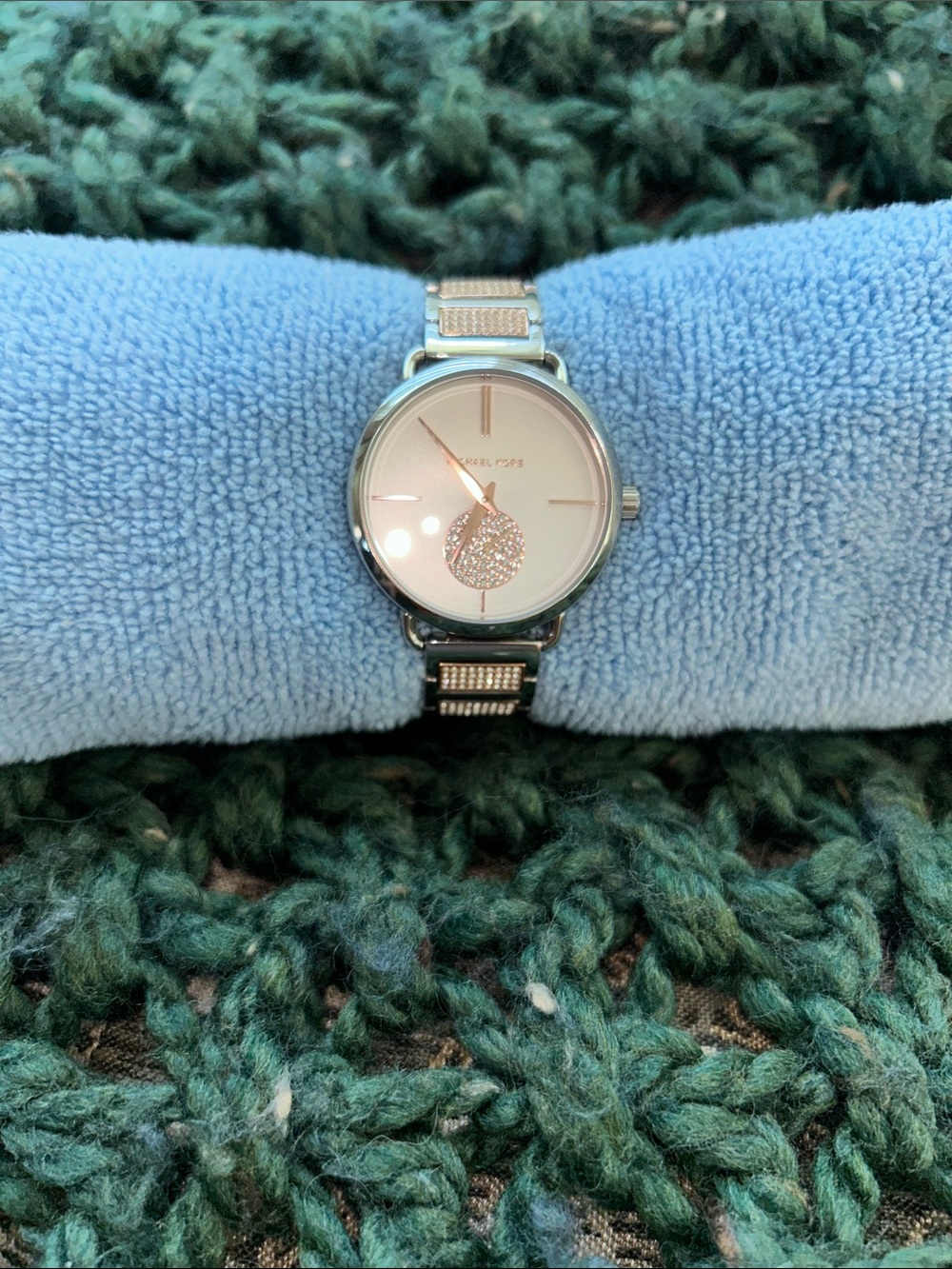 Michael Kors Silver Watch with Pink Dial and Crystal Accent
